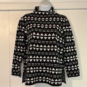 Anne Klein Black and White Geometric Patterned Sweater New
